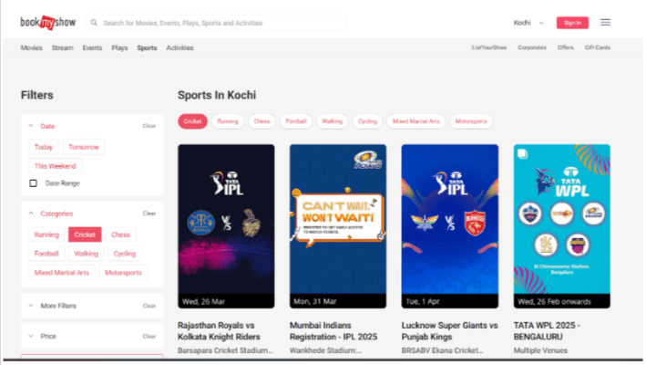 BookMyShow Website For Purchasing KKR Tickets BookMyShow Website For Purchasing KKR Tickets