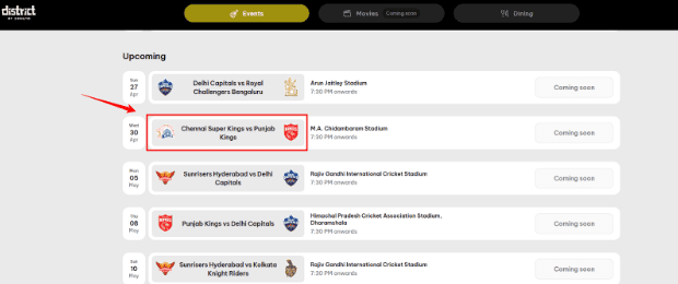 CSK vs PBKS Match Tickets CSK vs PBKS Match Tickets