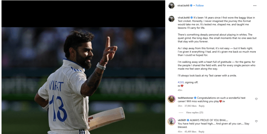 Virat Kohli Retirement Post On Instagram