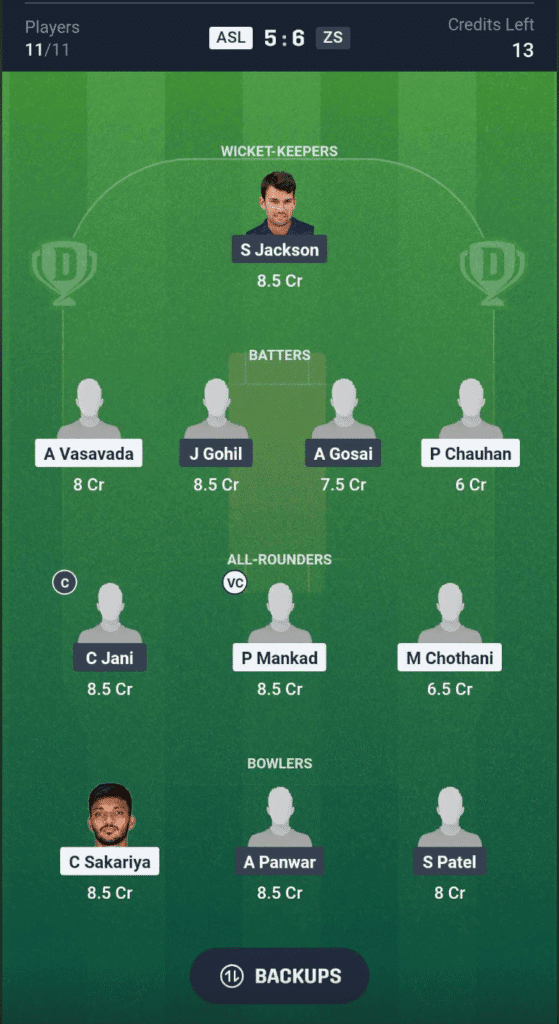 ASL vs ZS Dream11 Team