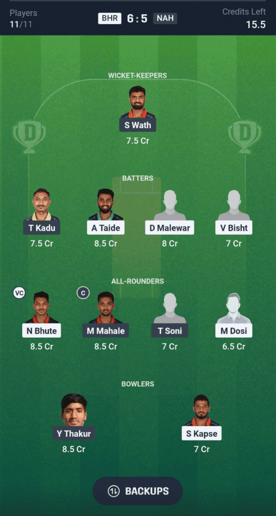 BHR vs NAH Dream11 Team