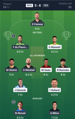 Dream11 Team For Washington Freedom vs Texas Super Kings Dream11 Team For Washington Freedom vs Texas Super Kings