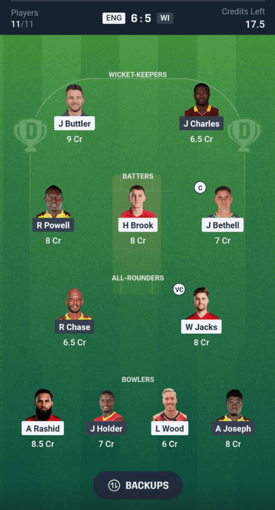ENG vs WI 3rd T20 Dream11 Team ENG vs WI 3rd T20 Dream11 Team