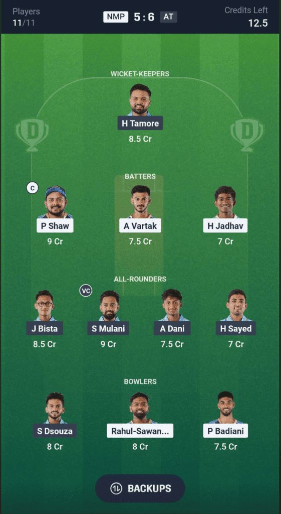 NMP vs AT Dream11 Team NMP vs AT Dream11 Team