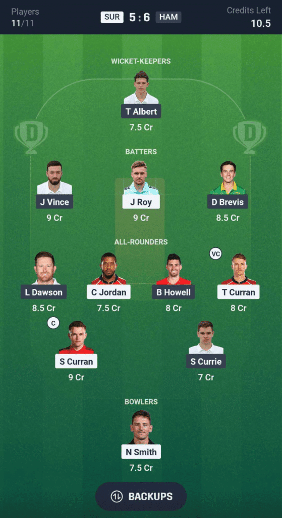 SUR vs HAM Dream11 Team SUR vs HAM Dream11 Team