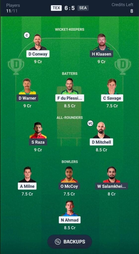 TEX vs SEA Dream11 Team TEX vs SEA Dream11 Team