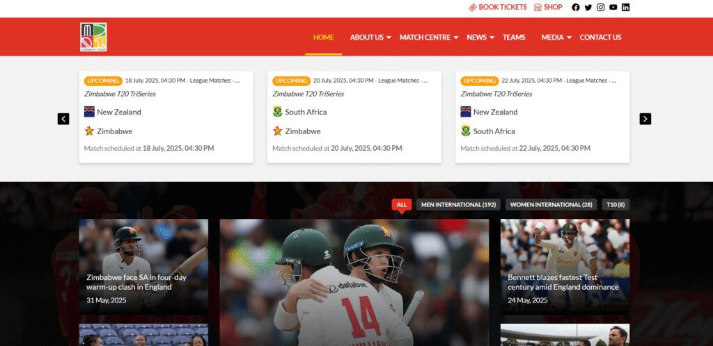 Zimbabwe Cricket's official website for ticket bookings
