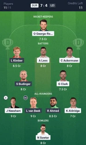 Dream11 Team For DUR vs LEI Dream11 Team For DUR vs LEI