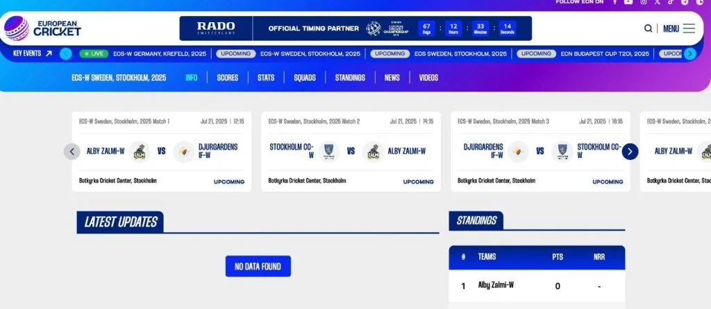 ECS-W Sweden, Stockholm Schedule ECS-W Sweden, Stockholm Schedule