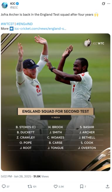 England Have Named An Unchanged XI For the Second England Have Named An Unchanged XI For the Second