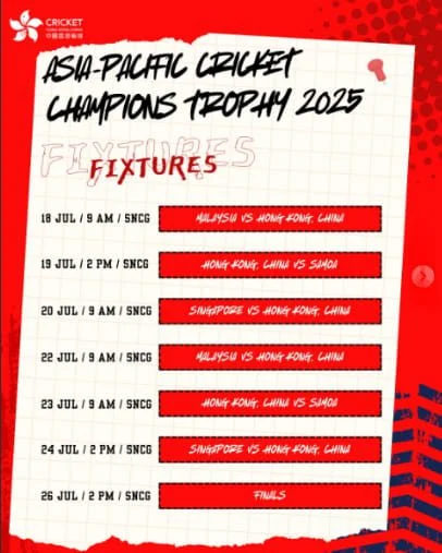 Schedule of the Asia Pacific Cricket Champions Trophy 2025 Schedule of the Asia Pacific Cricket Champions Trophy 2025