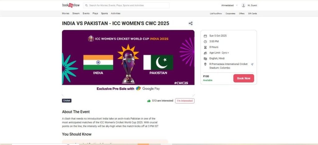 Book Tickets For The India Women vs Pakistan Women Match Book Tickets For The India Women vs Pakistan Women Match