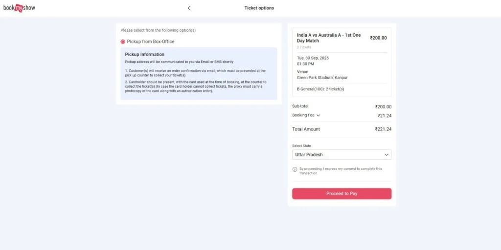 BookMyShow Payment page BookMyShow Payment page