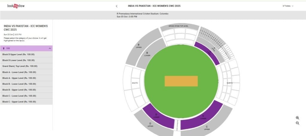 Choose Your Preferred Seat For India Women vs Pakistan Women Match Choose Your Preferred Seat For India Women vs Pakistan Women Match
