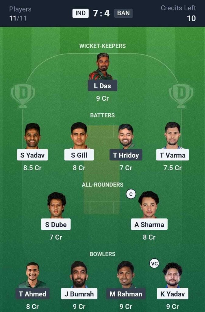 Dream11 Team For IND vs BAN Dream11 Team For IND vs BAN