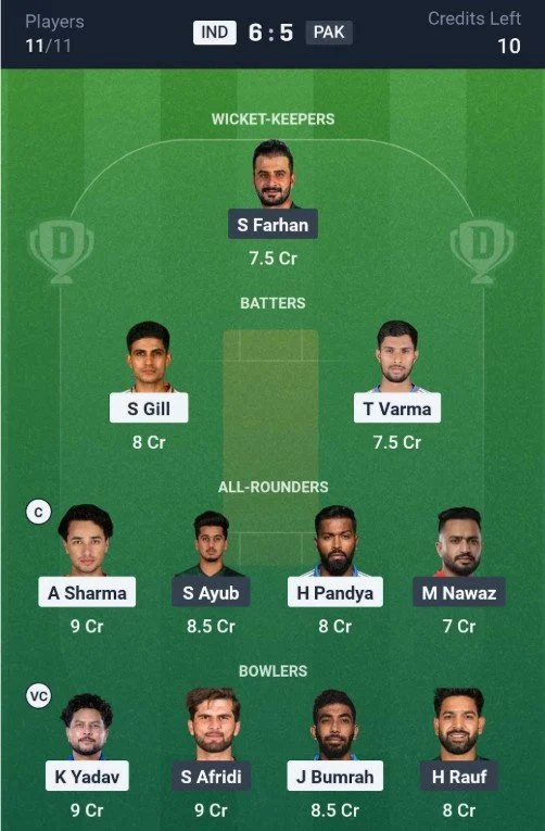 Dream11 Team For IND vs PAK Dream11 Team For IND vs PAK