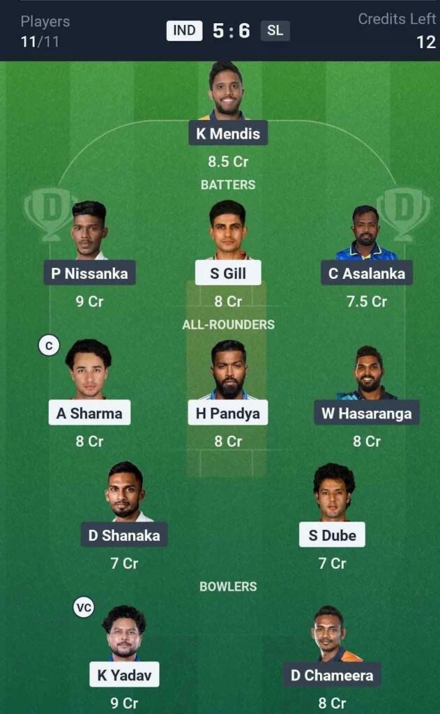 Dream11 Team For IND vs SL Dream11 Team For IND vs SL