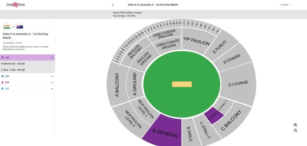BookMyShow tickets category selection page BookMyShow tickets category selection page
