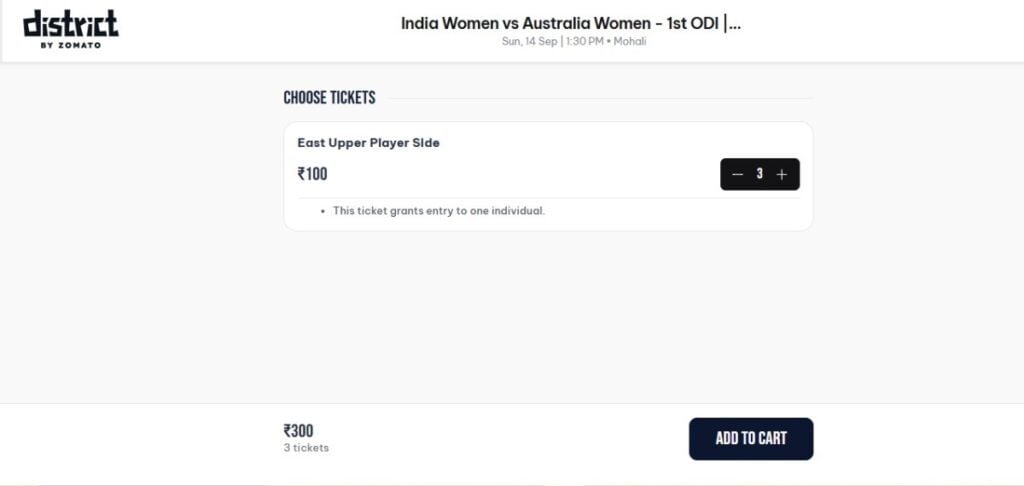 Pricing of India Women vs Australia Women tickets Pricing of India Women vs Australia Women tickets