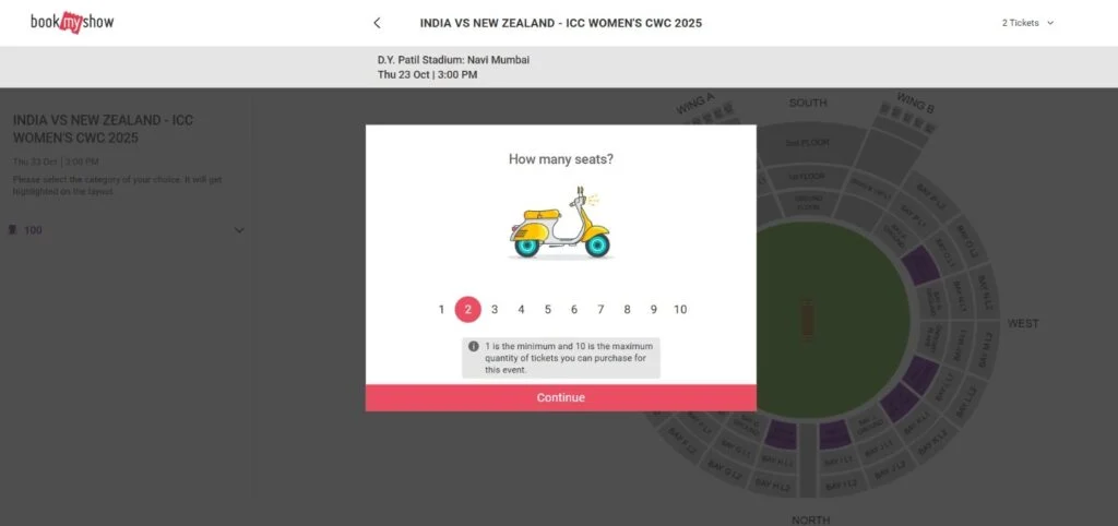 Select the number of tickets Select the number of tickets