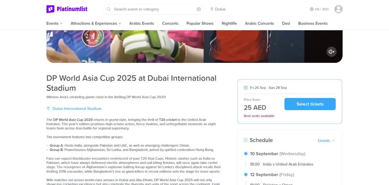 Select tickets for DP World Asia Cup 2025 Select tickets for DP World Asia Cup 2025