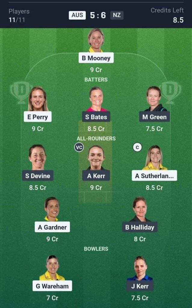 Dream11 Team For AUS-W vs NZ-W Dream11 Team For AUS-W vs NZ-W