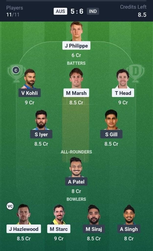 Dream11 Team For AUS vs IND Dream11 Team For AUS vs IND