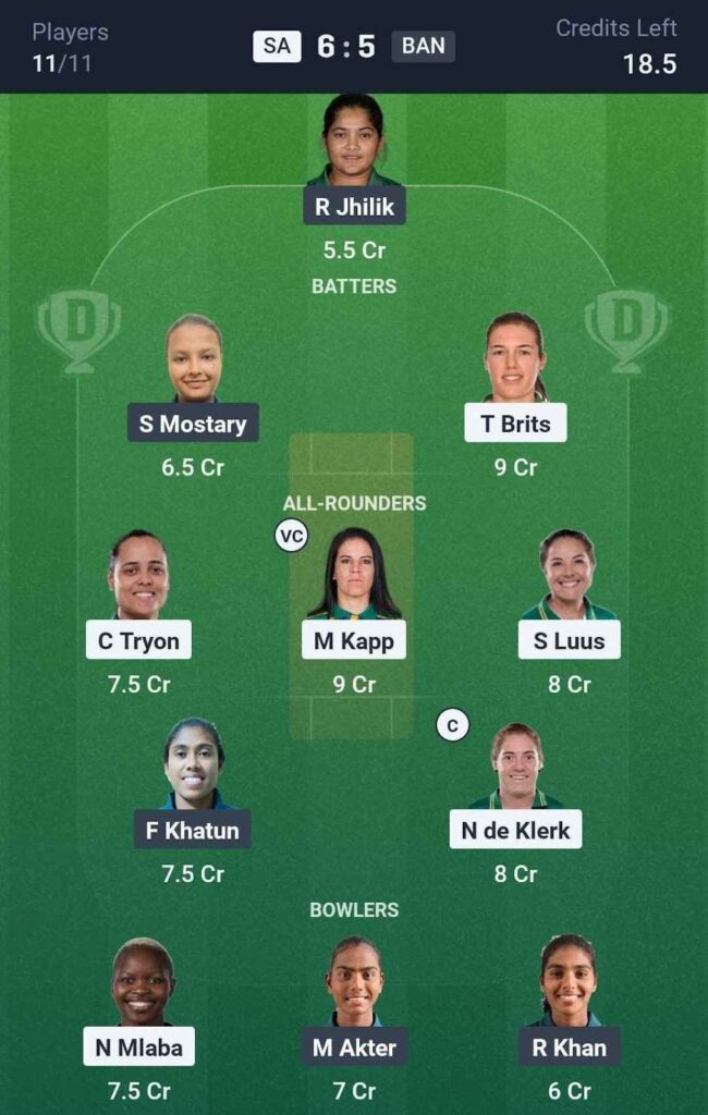 Dream11 Team For BAN-W vs SA-W Dream11 Team For BAN-W vs SA-W