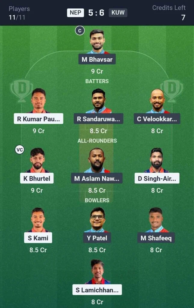 Dream11 Team For NEP vs KUW Dream11 Team For NEP vs KUW