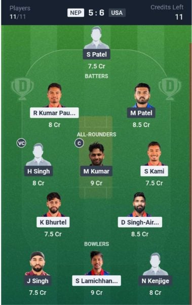 Dream11 Team For NEP vs USA Dream11 Team For NEP vs USA