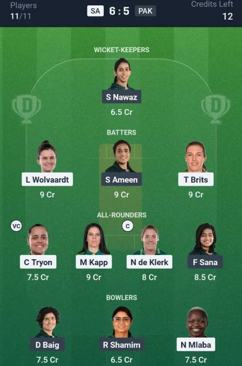 Dream11 Team For PAK-W vs SA-W Dream11 Team For PAK-W vs SA-W
