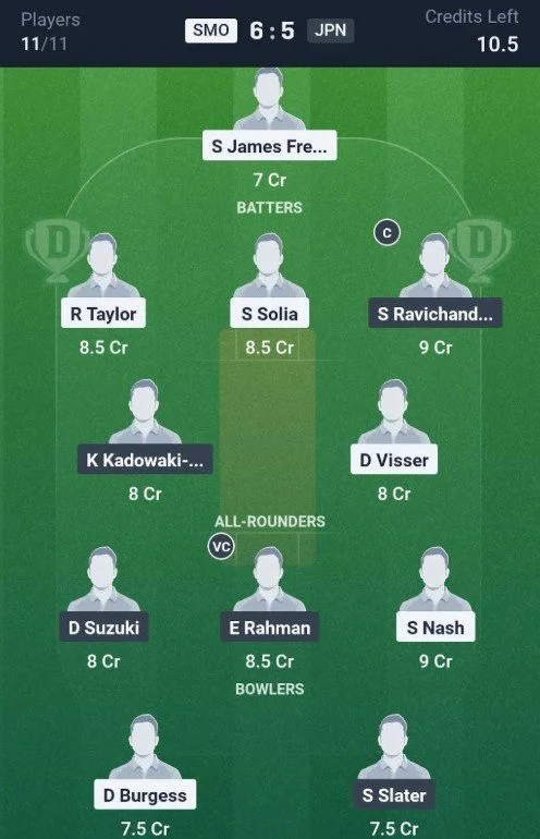Dream11 Team For SMO vs JPN Dream11 Team For SMO vs JPN