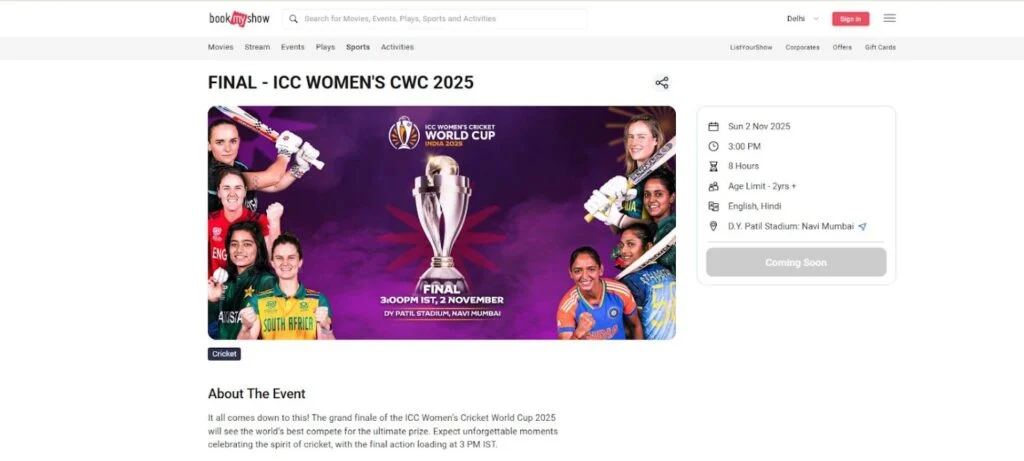 India vs South Africa Women ICC World Cup Final Tickets India vs South Africa Women ICC World Cup Final Tickets
