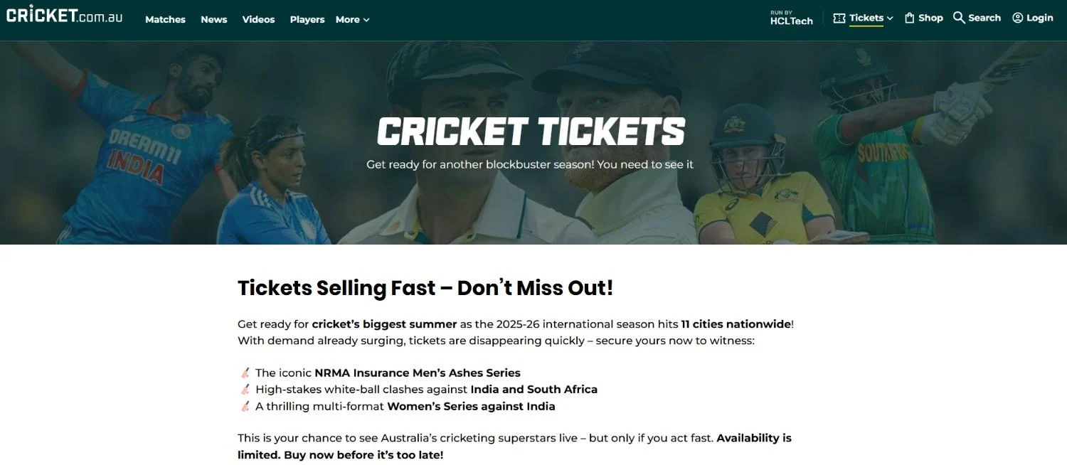 Official website for Australian cricket tickets Official website for Australian cricket tickets