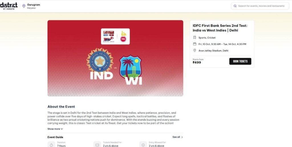 Tickets For West Indies vs India 2nd Test Match tickets On District Tickets For West Indies vs India 2nd Test Match tickets On District