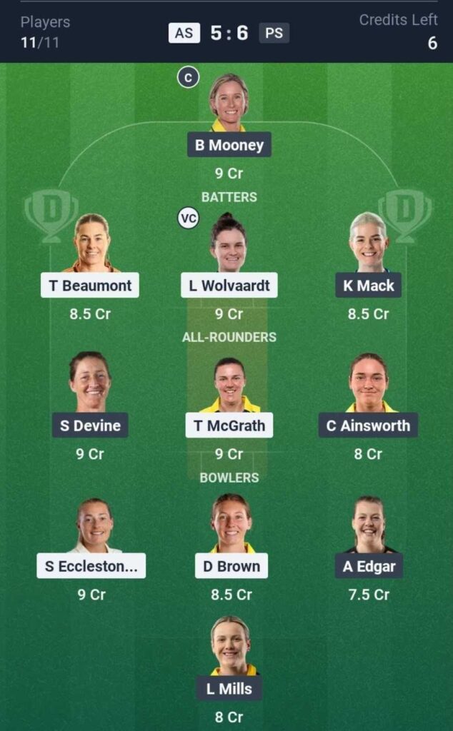 Dream11 Team For AS-W vs PS-W Dream11 Team For AS-W vs PS-W