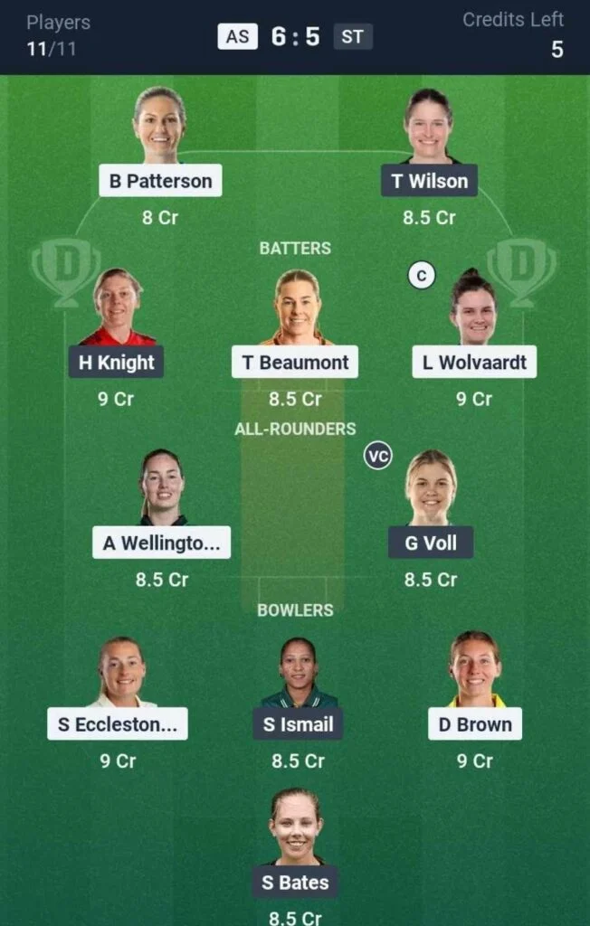 Dream11 Team For AS-W vs ST-W Dream11 Team For AS-W vs ST-W