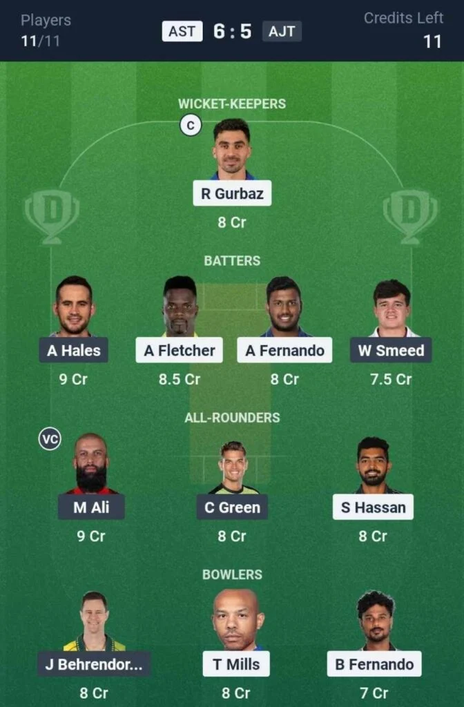 Dream11 Team For AST vs AJT Dream11 Team For AST vs AJT