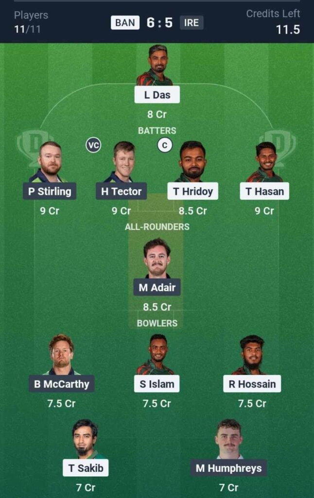 Dream11 Team For BAN vs IRE Dream11 Team For BAN vs IRE