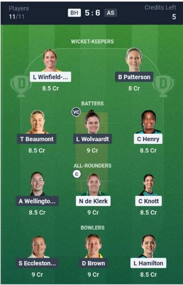 Dream11 Team For BH-W vs AS-W Dream11 Team For BH-W vs AS-W