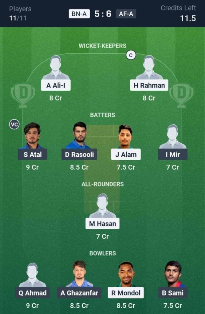 Dream11 Team For BN-A vs AF-A Dream11 Team For BN-A vs AF-A