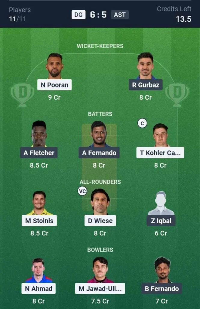 Dream11 Team For DG vs AST Dream11 Team For DG vs AST