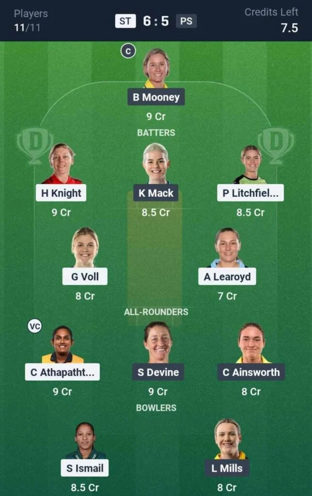 Dream11 Team For ST-W vs PS-W Dream11 Team For ST-W vs PS-W