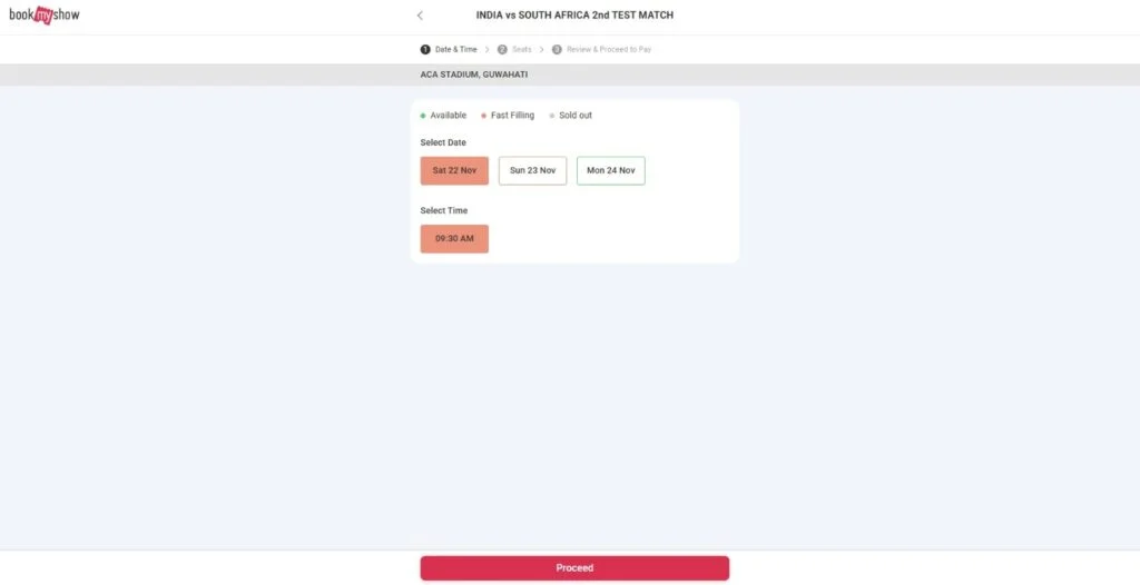 bookmyshow - match date selection bookmyshow - match date selection