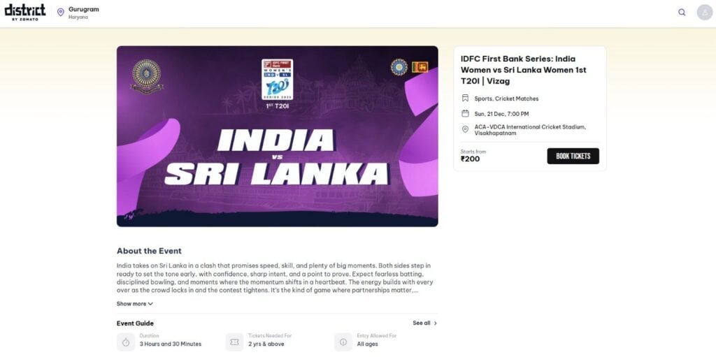 Sri Lanka Women's Tour of India 2025 Tickets on District site Sri Lanka Women's Tour of India 2025 Tickets on District site