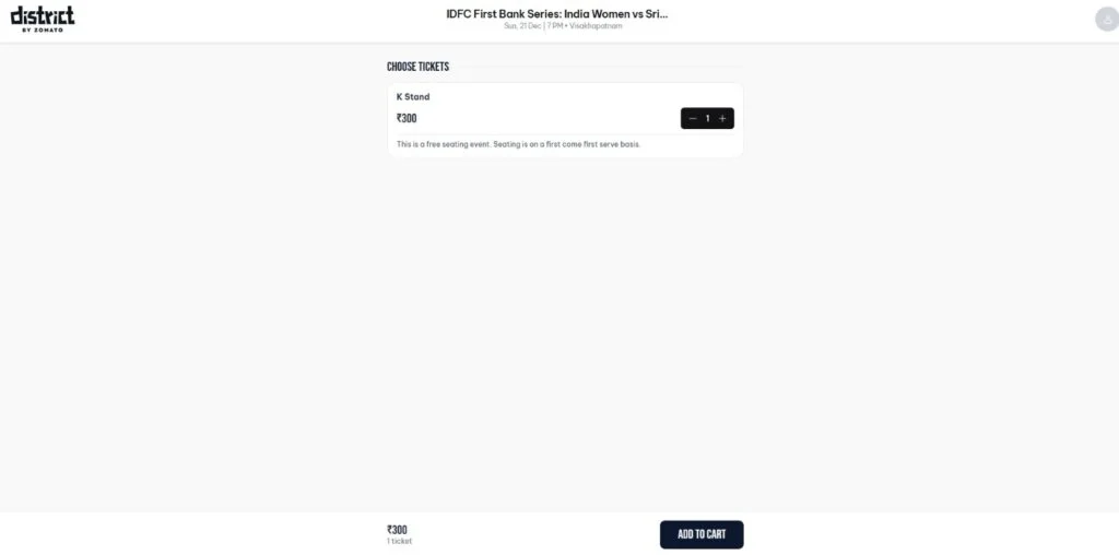 Number of tickets selection in district website Number of tickets selection in district website
