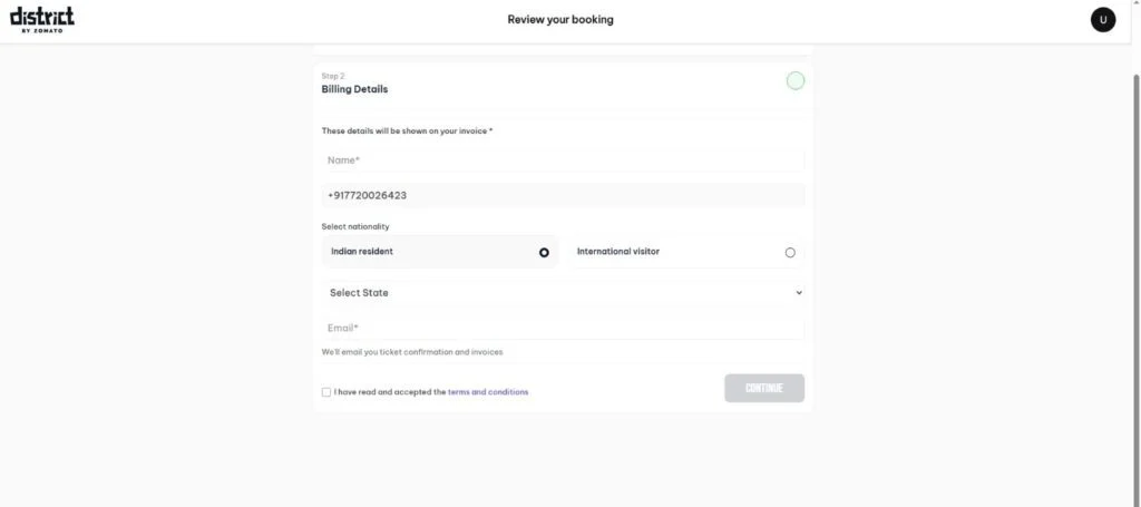 District website Billing details page District website Billing details page
