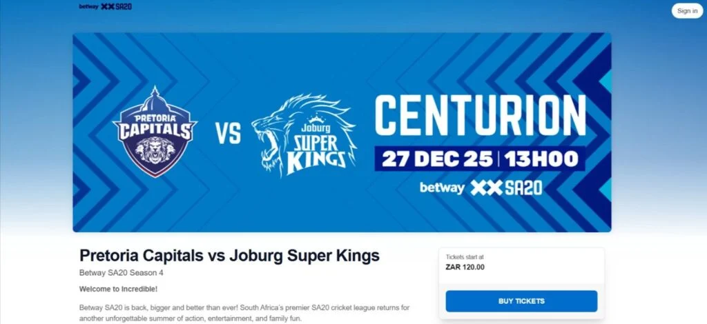 Book Tickets For SA20 2025-26 Book Tickets For SA20 2025-26