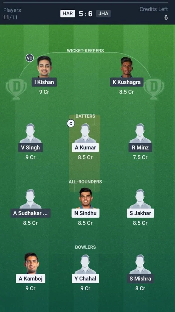 Dream 11 Team For HAR vs JHA Dream 11 Team For HAR vs JHA