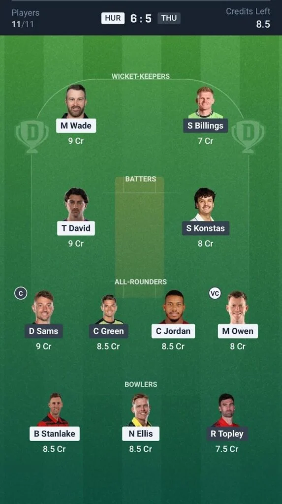 Dream 11 Team For HUR vs THU Dream 11 Team For HUR vs THU